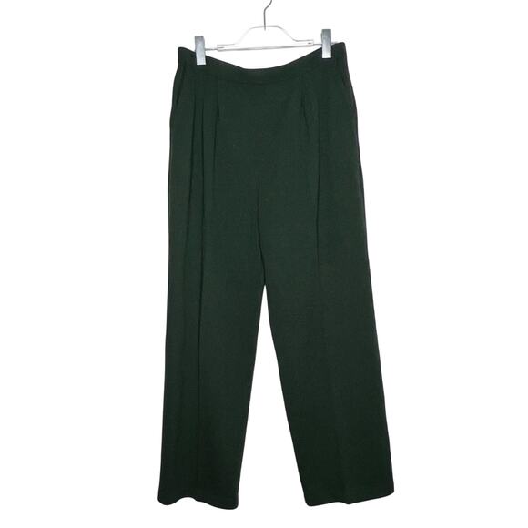 ST. JOHN MARIE GRAY Pleated Straight Knit Pants High Waist Green Womens Size 12 - Picture 2 of 8